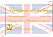 English Worksheet: Certificate of excellence