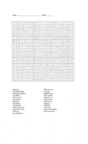 Free Time Activities Word Search