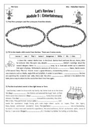 English Worksheet: Lets review: Module 5 : Entertainment (9th form)