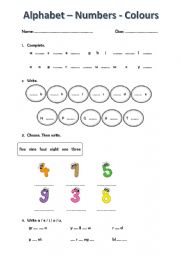 alphabet numbers colours test