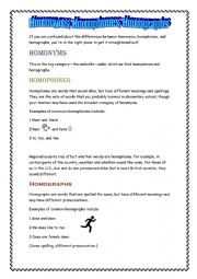 English Worksheet: differentiate Homonyms, Homophones, Homographs