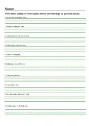 English Worksheet: exercise for using capital letters, full stop and question mark