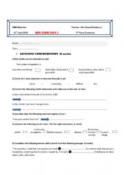 MID TERM TEST 3 SECOND FORM TUNISIAN PROGRAM