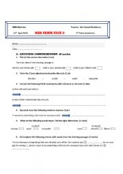 MID TERM TEST 3 SECOND FORM TUNISIAN PROGRAM