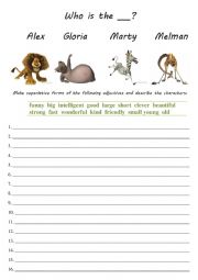 English Worksheet: Superlatives with Madagaskar characters