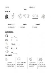 English Worksheet: animals test