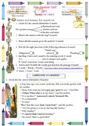English Worksheet: Mid -SEMESTER  test 7th form