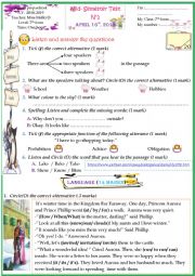 English Worksheet: Mid -SEMESTER  test 7th form