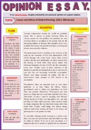 English Worksheet: Opinion essay - Causes and Effects of Global Warming - Guided writing + Example.