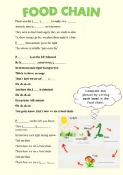 English Worksheet: Food Chain song with blanks + KEY