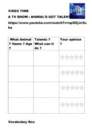 English Worksheet: VIDEO : ANIMALS GOT TALENT / CAN / CANT / HOBBIES