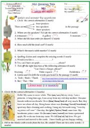 English Worksheet: Mid -SEMESTER  test 9th form