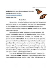 English Worksheet: Butterflies Speak, Read, Write, and Grammar