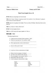 English Worksheet: TEST NEAR FUTURE
