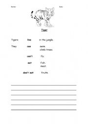 English Worksheet: Writing about Animals (Whales and Tiger)