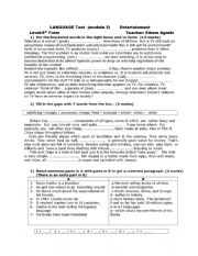 English Worksheet: mid term  test  9th form (entertainment)