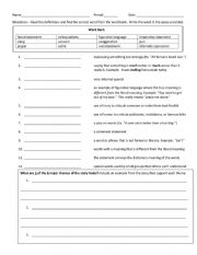 English Worksheet: Figurative Language Vocabulary Matching