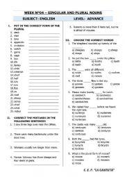 English Worksheet: SINGULAR AND PLURAL NOUNS