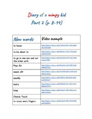 English Worksheet: Diary of a wimpy kid pages  8-14