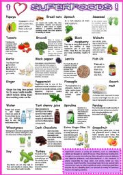 English Worksheet: SUPER FOODS with sentences 1