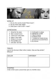 English Worksheet: A Star Is Born Movie Worksheet (Pre-movie or Post-movie)