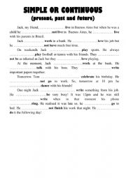 simple vs continuous  (present past future)