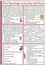English Worksheet: Mini readings: Everyday activities