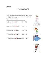 English Worksheet: Do you like dancing?