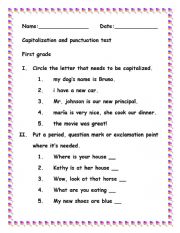 English Worksheet: Capitalization and punctuation test