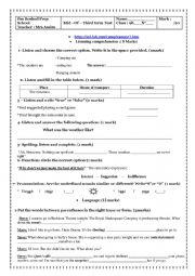 English Worksheet: mid term test3 9th form