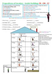 English Worksheet: Prepositions of Location Part 1: Inside Buildings - IN ON AT