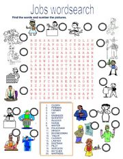 English Worksheet: Jobs Wordsearch