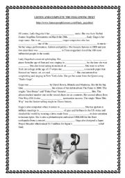 English Worksheet: Lady Gaga - Listening