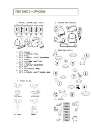 English Worksheet: Test Sample: Colours and School Supplies