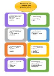 English Worksheet: Revision Grammar Cards with keys