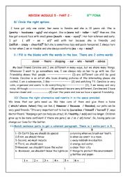 English Worksheet: REVIEW MODULE 5 PART 2 - 8TH FORM