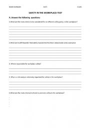 English Worksheet: safety in the workplace