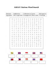 English Worksheet: ASEAN Countries Wordsearch