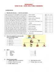 WORKSHEET VERB TO BE  HAVE, HAS, FAMILY MEMBERS