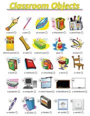 English Worksheet: classroom objects poster