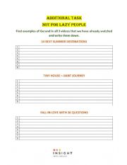 English Worksheet: gerund video