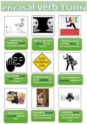 English Worksheet: phrasal verb turn speaking cards