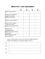 English Worksheet: Interview your classmate