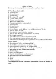 English Worksheet: Study Habits