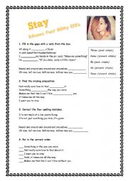 English Worksheet: Song-STAY (by Rihanna)