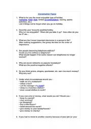 English Worksheet: Conversation topics