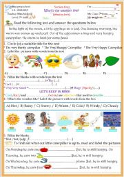 English Worksheet: Whats the weather like? The very hungry caterpillar story
