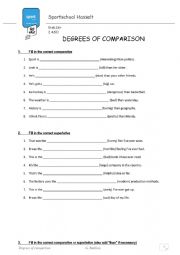 English Worksheet: Degrees of comparisoon