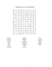 English Worksheet: Numbers word search 0ne to One-hundred