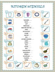 English Worksheet: KITCHEN UTENSILS